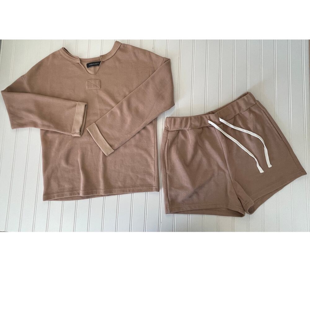 MEROKEETY Lounge Set Comfy Shorts Top Combo Travel Womens Small